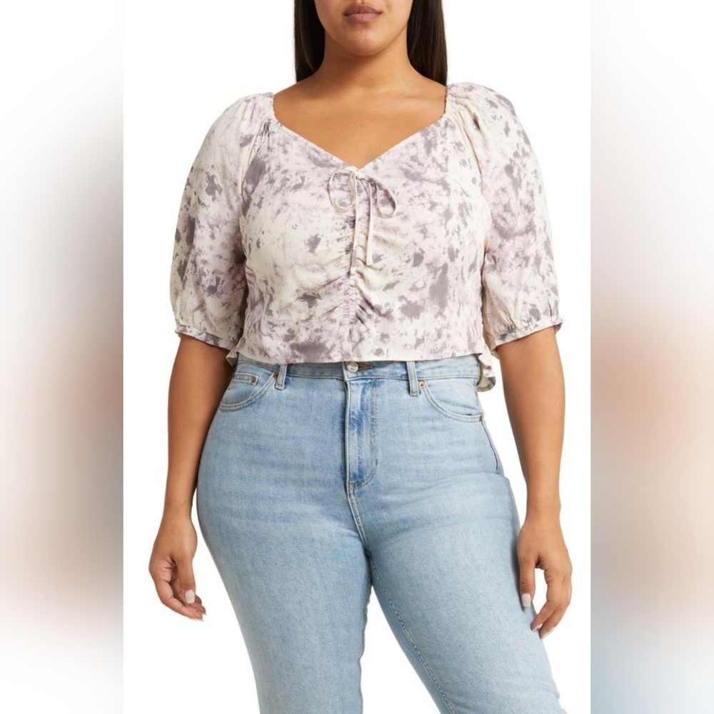Nordstrom brand Open edit Tie Front Puff Sleeve Blouse purple size 2X.